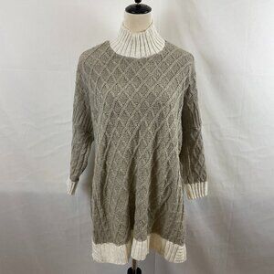 Mer Sea Oversized Sweater One Size Taupe Cream Cable Knit Turtle Neck Batwing
